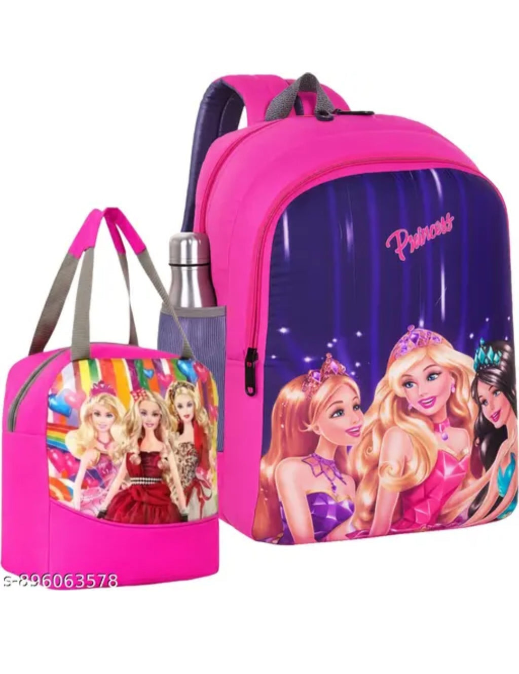 Kids' Barbie Princess School Backpack with Matching Insulated Lunch Bag - 2 Piece Combo Set (Pink