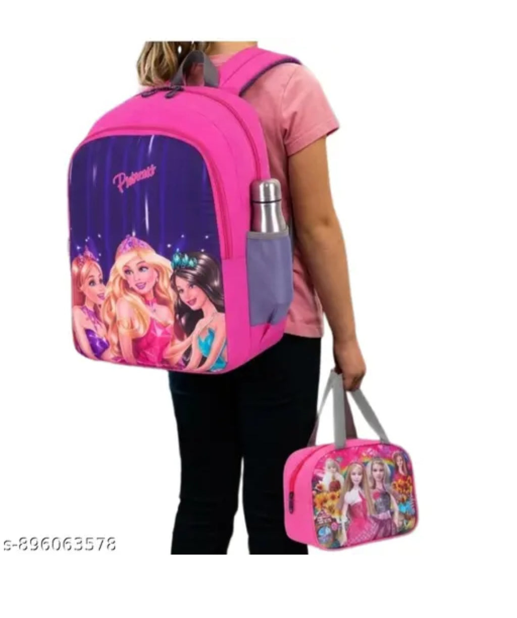 Kids' Barbie Princess School Backpack with Matching Insulated Lunch Bag - 2 Piece Combo Set (Pink