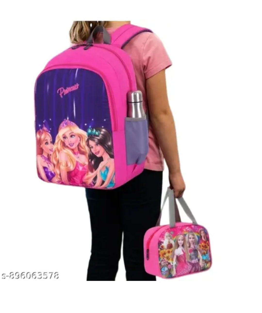 Kids' Barbie Princess School Backpack with Matching Insulated Lunch Bag - 2 Piece Combo Set (Pink