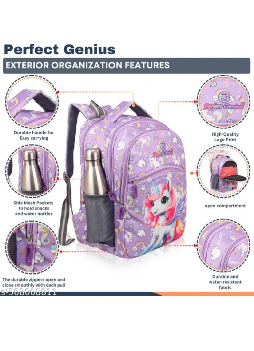 Perfect Genius Kids' School Bag - Waterproof Unicorn Edition