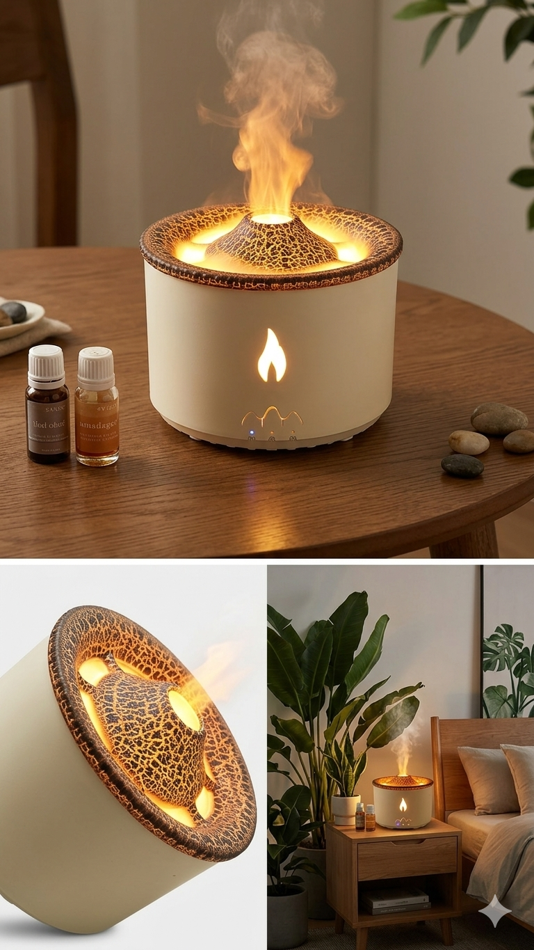 Ultrasonic Flame Aroma Diffuser & Essential Oil Humidifier – LED Fire Effect