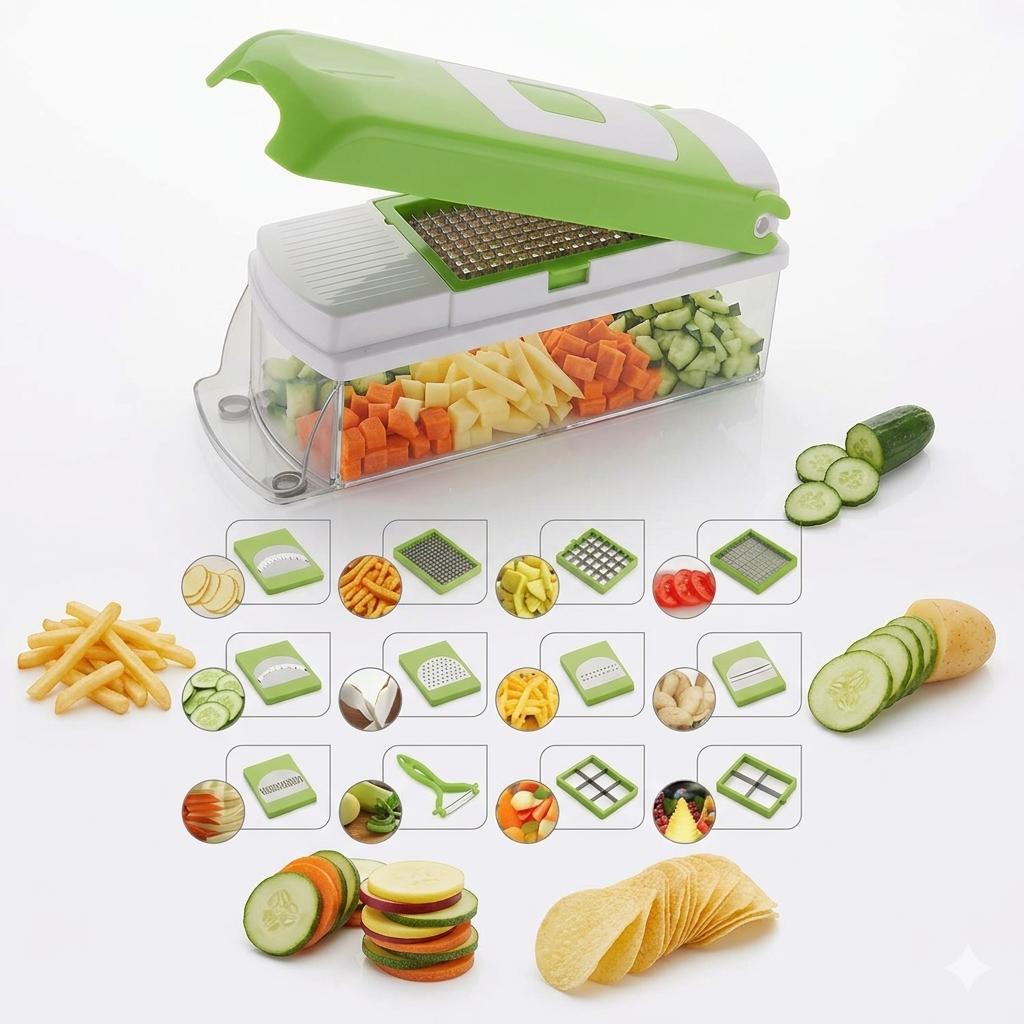 12-in-1 Multifunction Vegetable Chopper & Cutter with Storage Container