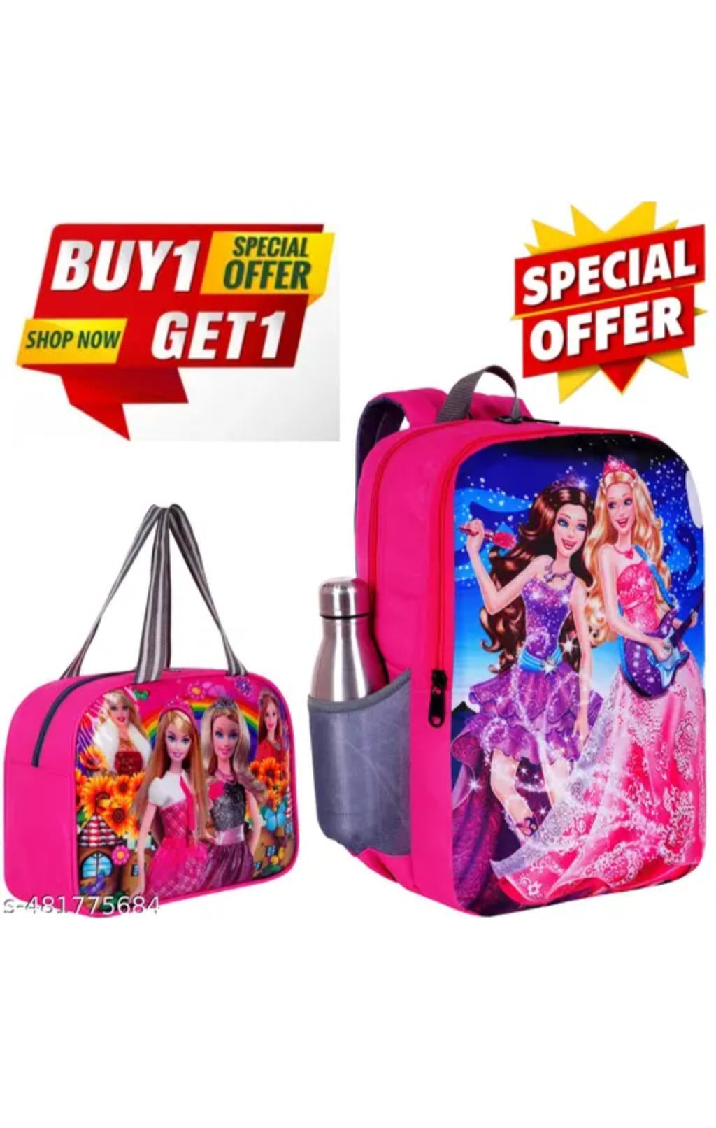 Kids' Barbie Princess School Backpack with Matching Insulated Lunch Bag - 2 Piece Combo Set (Pink