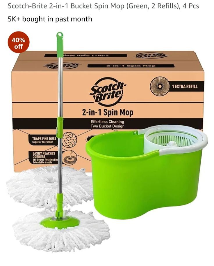 Scotch-Brite 2-in-1 Bucket Spin Mop
360° Spin Mop Bucket Set with Extra Refill & Easy Cleaning System